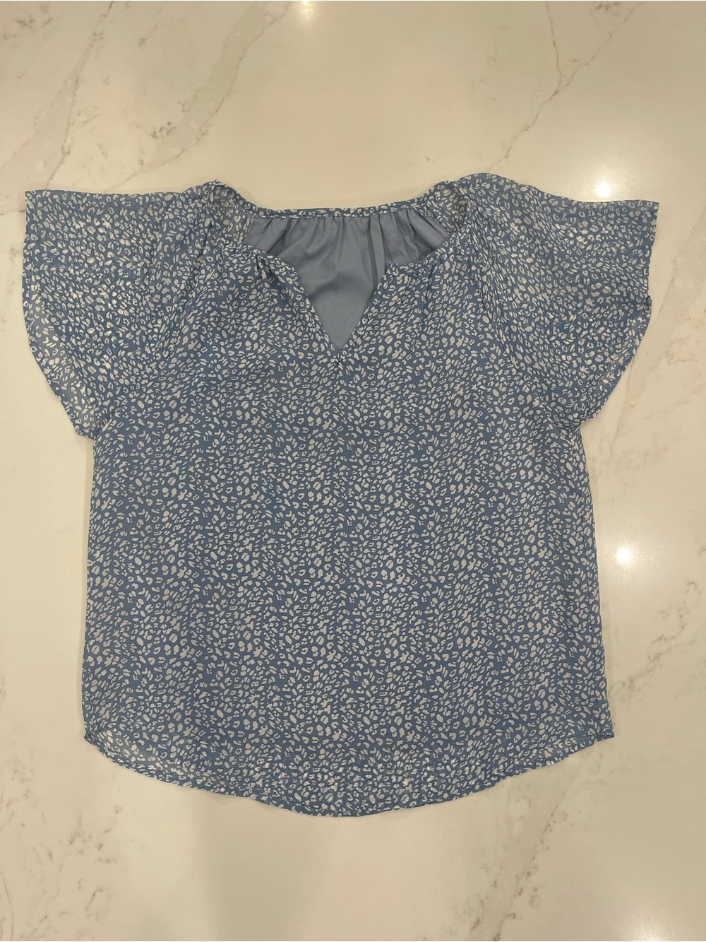 Light Blue Printed Flutter Sleeve Women's Top